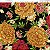 Tecido Tricoline Coleção Crisantemo - Floral Fundo Preto - Imagem 1