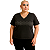 Blusa Básica Preta Plus Size feminina manga curta com DETALHE aplicação de RENDA 50-52 decote V - Imagem 2