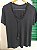Blusa Básica Preta Plus Size manga curta decote em V com detalhe Tamanho Curvy GG-46 Casual - Imagem 4