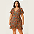 Vestido Plus Size Transpassado curto com babados tecido Viscose Estampada tamanho 48 - Imagem 1