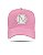 Boné snapback rosa com logo vinil branco aba de couro embaixo - Imagem 1