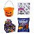 Kit Halloween Balde Cabeça de Abóbora + Teia com Pirulitos e Chicletes - Imagem 1