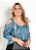 Blusa Abstrata Azul Com Mangas Longas Plus Size - Imagem 1