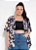 Kimono Folhagem Azul Aberto Plus Size - Imagem 1