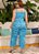 Macacão Floral Azul Em Jersey Acetinado Plus Size - Imagem 2