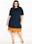 Vestido Marinho E Caramelo Com Mangas Plus Size - Imagem 3