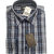 Camisa de flanela xadrez azul marinho manga longa de algodão - Imagem 1