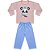 Pijama Infantil Look Jeans Longo Panda Rosa/Azul - Imagem 1