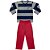 Pijama Juvenil Look Jeans Longo Listrado Azul/Vermelho - Imagem 1