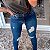 Calça Feminina Skinny  Jeans Detalhes Azul Desfiado Cós Alto Modinha Blogueira - Imagem 2