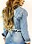 Jaqueta jeans feminina cinza barra desfiada curta detalhe strass - Imagem 3