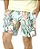 Short Masculino Poliéster Branco Verde Rosa Verão Floral Folhas Coqueiro - Imagem 1