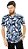 Camisa Masculina Manga Curta Viscose Modelagem Regular Folhas Preto Verde Azul - Imagem 2