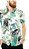Camisa Masculina Manga Curta Viscose Modelagem Regular Folhas Branco Verde - Imagem 2