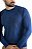 Suéter Tricot Masculino Algodão Azul Liso Gola Redonda - Imagem 4