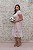 VESTIDO MIDI BRANCO EM RENDA VAZADA FORRO NUDE GOLA ALTA COM MANGUINHA - Imagem 2