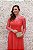 VESTIDO CORAL COM BUSTO E MANGAS BORDADOS SAIA FLUÍDA - Imagem 6