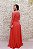 VESTIDO CORAL COM BUSTO E MANGAS BORDADOS SAIA FLUÍDA - Imagem 3