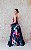 VESTIDO LONGO MARRÔ AZUL ESTAMPADO FLORES COLORIDAS ZIBELINE - Imagem 3