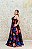VESTIDO LONGO ZIBELINE PRETO COM ESTAMPA FLORAL VERMELHAS CORAIS E AZUIS - Imagem 6