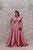 VESTIDO LONGO MARRO ROSE COM DECOTE V EM BABADO EM ZIBELINE - Imagem 1