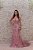VESTIDO LONGO ROSA BEBÊ COM FENDA TODO BORDADO - Imagem 1