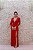 VESTIDO LONGO PAETÊ VERMELHO MANGA LONGA E FENDA DETALHE DRAPEADO NA CINTURA E OMBREIRAS - Imagem 1
