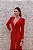 VESTIDO LONGO PAETÊ VERMELHO MANGA LONGA E FENDA DETALHE DRAPEADO NA CINTURA E OMBREIRAS - Imagem 2