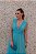 VESTIDO LONGO EM TULE AZUL ACQUA E FORRO VERDE COM DECOTE V - Imagem 4