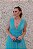 VESTIDO LONGO EM TULE AZUL ACQUA E FORRO VERDE COM DECOTE V - Imagem 3