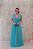 VESTIDO LONGO EM TULE AZUL ACQUA E FORRO VERDE COM DECOTE V - Imagem 1