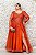 VESTIDO TERRACOTA PLUS SIZE BUSTO E MANGAS BORDADAS COM FENDA - Imagem 1