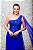 VESTIDO  AZUL ROYAL OMBRO ÚNICO BUSTO BORDADO SAIA EM TULE COM FENDA - Imagem 4