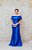 VESTIDO AZUL ROYAL OMBRO A OMBRO EM ZINBELINE COM BORDADO NA CINTURA - Imagem 1