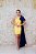 VESTIDO CURTO AMARELO OMBRO ÚNICO LAÇO AZUL MARINHO - Imagem 1