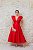 VESTIDO MIDI MARRO VERMELHO BABADO OMBRO - Imagem 1