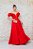 VESTIDO VERMELHO EM SEDA OMBRO A OMBRO SAIA EM PREGA COM FENDA - Imagem 1