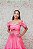VESTIDO LONGO FÁTIMA SCOFIELD EM TAFETÁ ROSA CHICLETE BUSTO DRAPEADO SAIA PRINCESA - Imagem 3