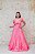 VESTIDO LONGO FÁTIMA SCOFIELD EM TAFETÁ ROSA CHICLETE BUSTO DRAPEADO SAIA PRINCESA - Imagem 1