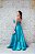 VESTIDO EM ZIBELINE AZUL TURQUESA TOMARA QUE CAIA COM DETALHE DE LISTRAS NA SAIA - Imagem 3