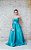 VESTIDO EM ZIBELINE AZUL TURQUESA TOMARA QUE CAIA COM DETALHE DE LISTRAS NA SAIA - Imagem 2