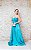 VESTIDO EM ZIBELINE AZUL TURQUESA TOMARA QUE CAIA COM DETALHE DE LISTRAS NA SAIA - Imagem 1