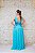 VESTIDO TIFFANY REGATA EM CHIFFON DE SEDA BUSTO COM BORDADO DE FLORES CHUMBO E AZUL - Imagem 3