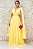 VESTIDO LONGO AMARELO PLISSADO COM RECORTE LATERAL E CAPA - Imagem 1