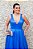 VESTIDO LONGO PRINCESA CETIM DE SEDA AZUL CLASSIC COM DECOTE EM V FRENTE E COSTAS - Imagem 2