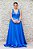 VESTIDO LONGO PRINCESA CETIM DE SEDA AZUL CLASSIC COM DECOTE EM V FRENTE E COSTAS - Imagem 1
