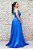 VESTIDO LONGO PRINCESA CETIM DE SEDA AZUL CLASSIC COM DECOTE EM V FRENTE E COSTAS - Imagem 3