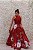 VESTIDO MARSALA COM SAIA ESTAMPADA FLORAL ZIBELINE SEM DECOTE - Imagem 1