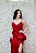 VESTIDO PAETÊ VERMELHO ALÇA FINA COM FENDA E BABADO - Imagem 5