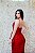 VESTIDO PAETÊ VERMELHO ALÇA FINA COM FENDA E BABADO - Imagem 3